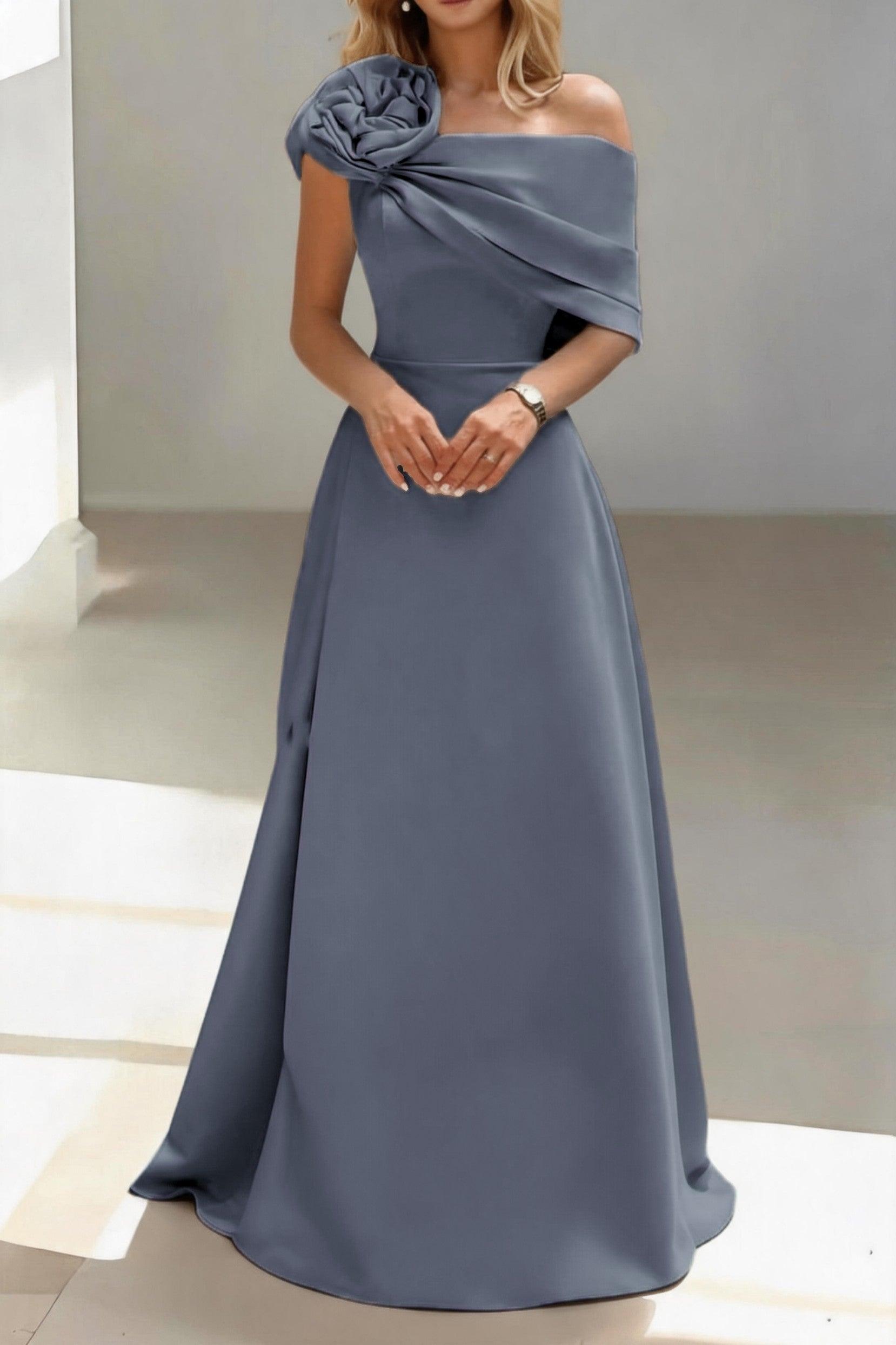 A-Line Floor Length Satin Mother of the Bride Dress CM0452 - Grey - COCOMELODY